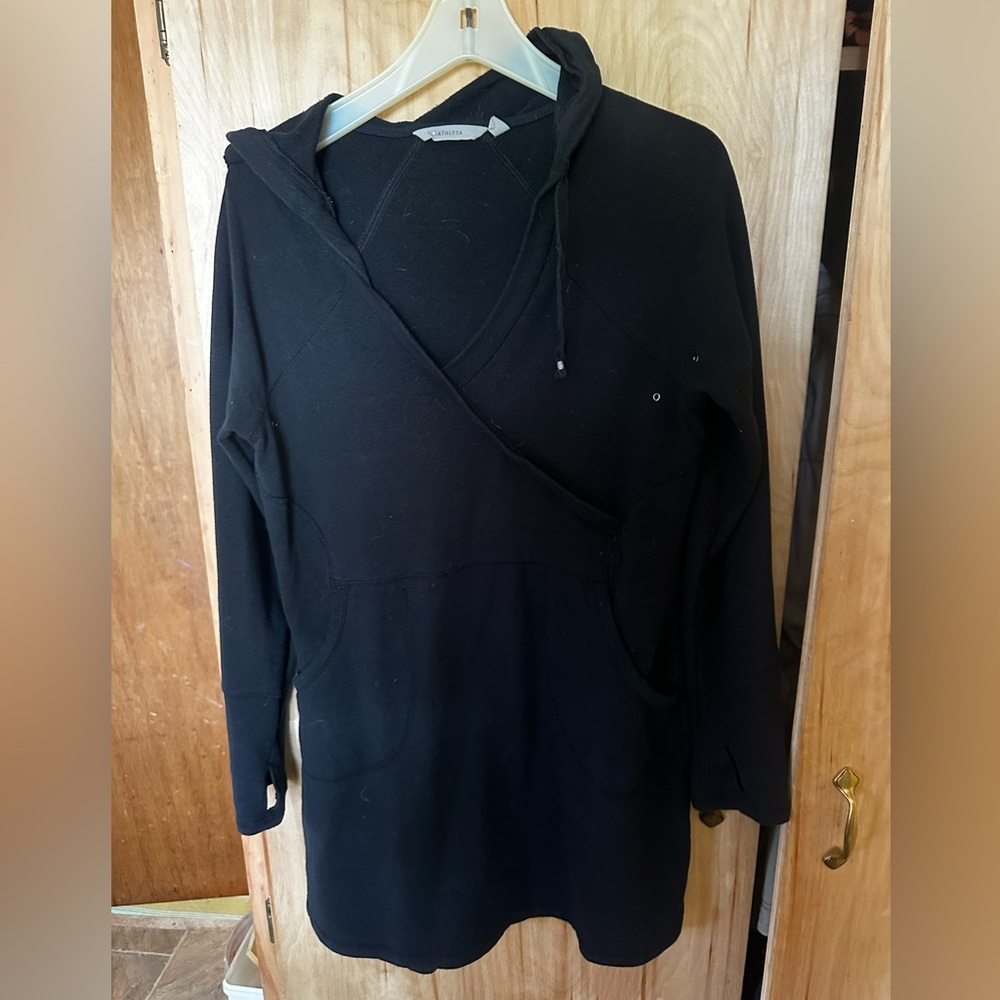 Athleta Black V-Neck Hooded Sweatshirt Dress size M cosy and soft